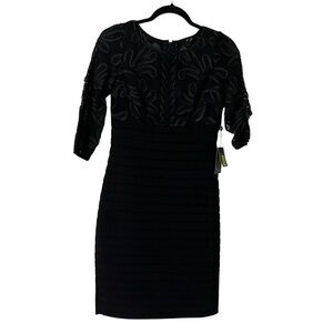 NWT Adrianna Papell Black Long Sleeve Dress Size 4 Formal Pleated Lace Fancy